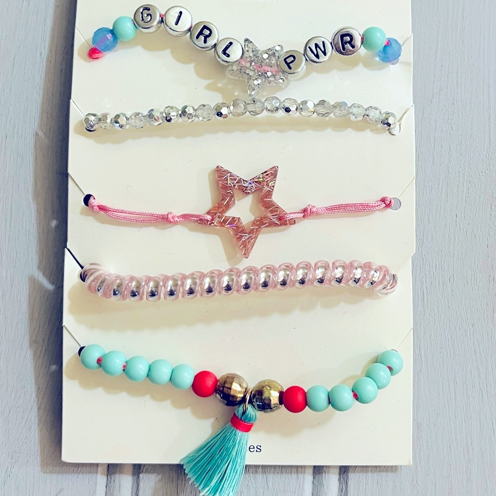Cat & Jack Bracelet Jewelry Set One Size Pink Blue Girl Power Tassel NWT‎